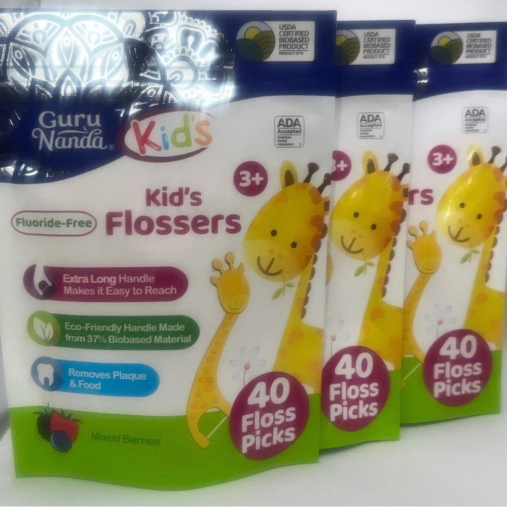 Guru Nanda Kids’ Flossers‎ PACK OF 3 - 40 Floss Picks Each, Eco-Friendly